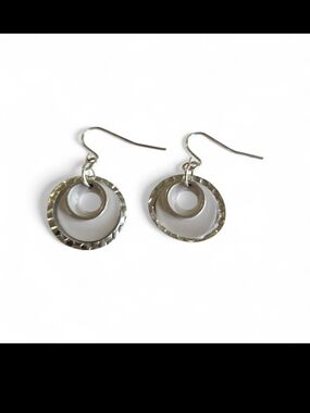 Sterling Silver Double Circle Drop Earrings - Silver